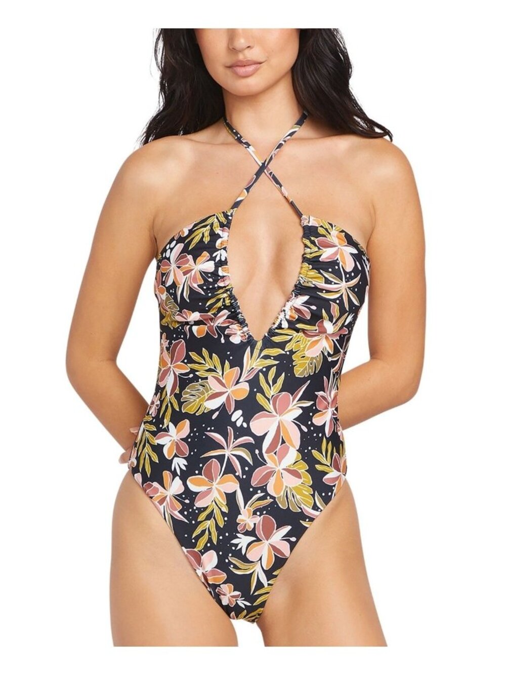 Volcom Juniors' Fronds Forever Printed Halter One-Piece Swimsuit, Multi, Sz. S